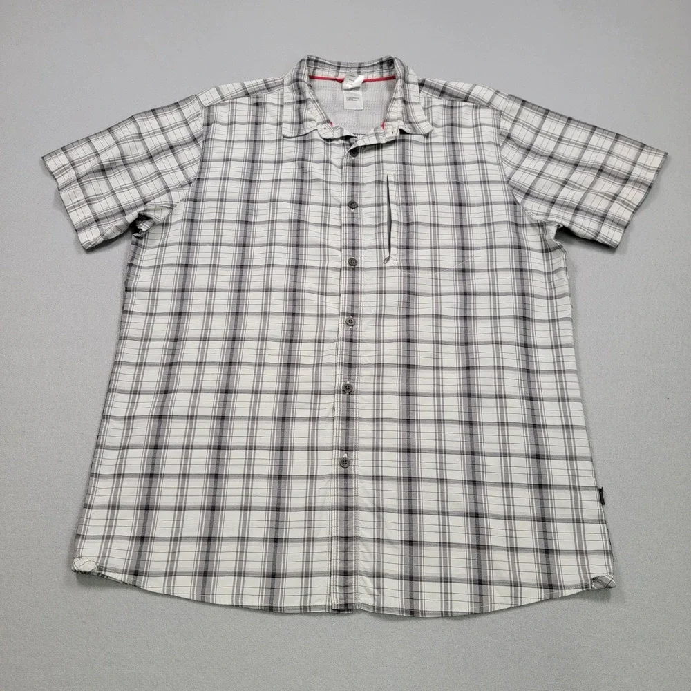 Men's The North Face Plaid Vented Button Down Shirt,‎ White/Grey, XL, Preowned